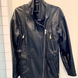 Vintage Leather Biker Jacket Bomber Coat Moto oversized Unisex Medium